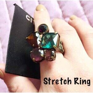 New with Tags City Rox Stretch Ring Multi Stone Jewel Tone Cluster Ring